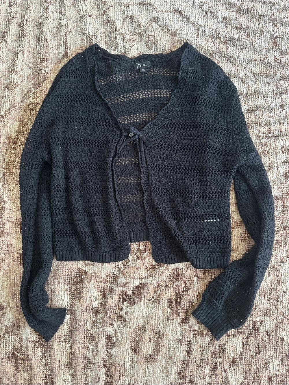 Kids girls Art Class Black Open-Knit Tie-Front Sweater cardigan size 14 XL